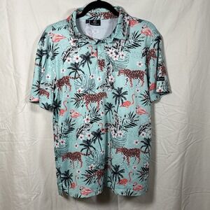Greenside‎ Golf Polo Performance  Tropical/ Flamingo/Cheetah Animal Print Men S